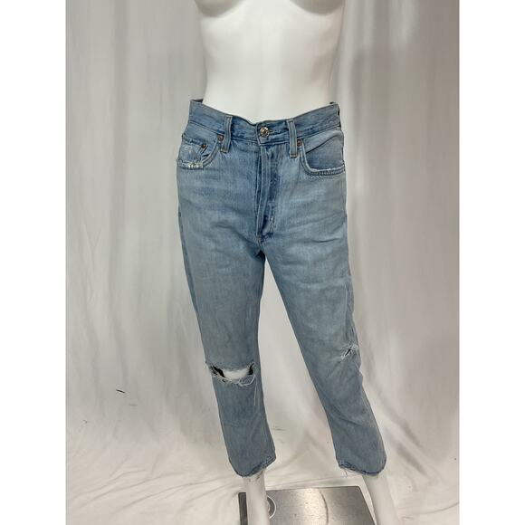 Agolde 'Riley' Blue High Rise Straight Crop Denim Jean Size 26 - Picture 2 of 5